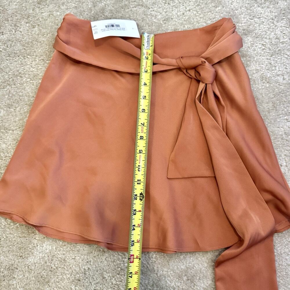 Le Lis Burnt Orange Wrap Mini Skirt Size Small Tie Waist Flowy Silky Satin Look - Picture 10 of 16